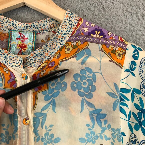 Johnny Was Floral Artsy Tunic Cupra Rayon Long Slv Boho Tropical Breezy Size MOp - Picture 10 of 13